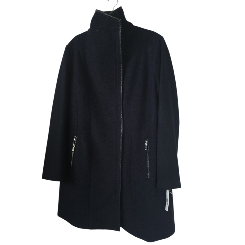 Tahari Elaine XXL Wool Blend Pea Coat Navy Asymmetrical Zip Collar Office - Picture 12 of 16